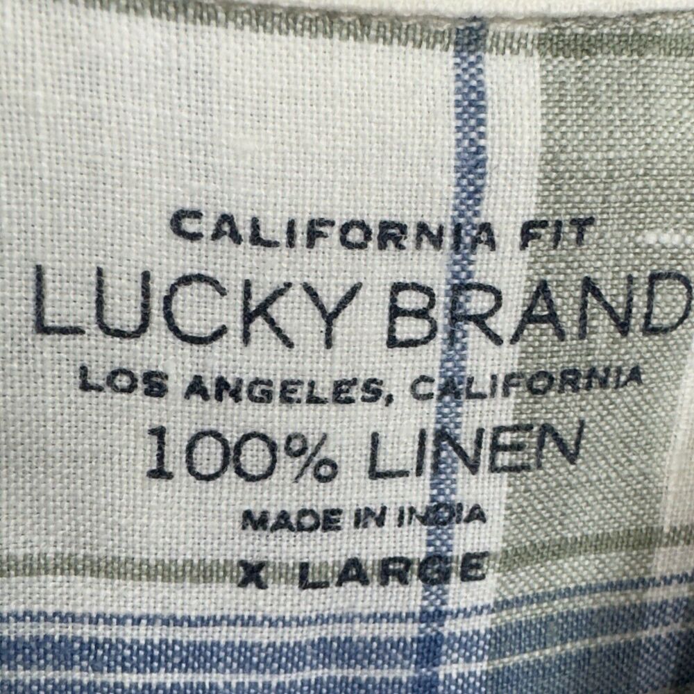 Lucky Brand Men’s Linen Shirt Plaid Short Sleeve Button Up XL - Picture 6 of 13